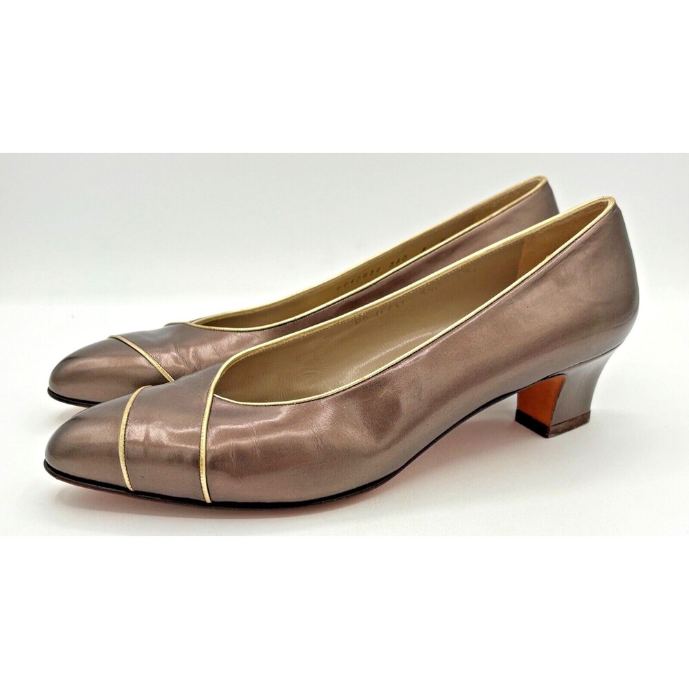 Salvatore Ferragamo Women’s Leather Pumps Sz 8B Bronze w Gold Trim DD10681 EUC - Picture 3 of 16